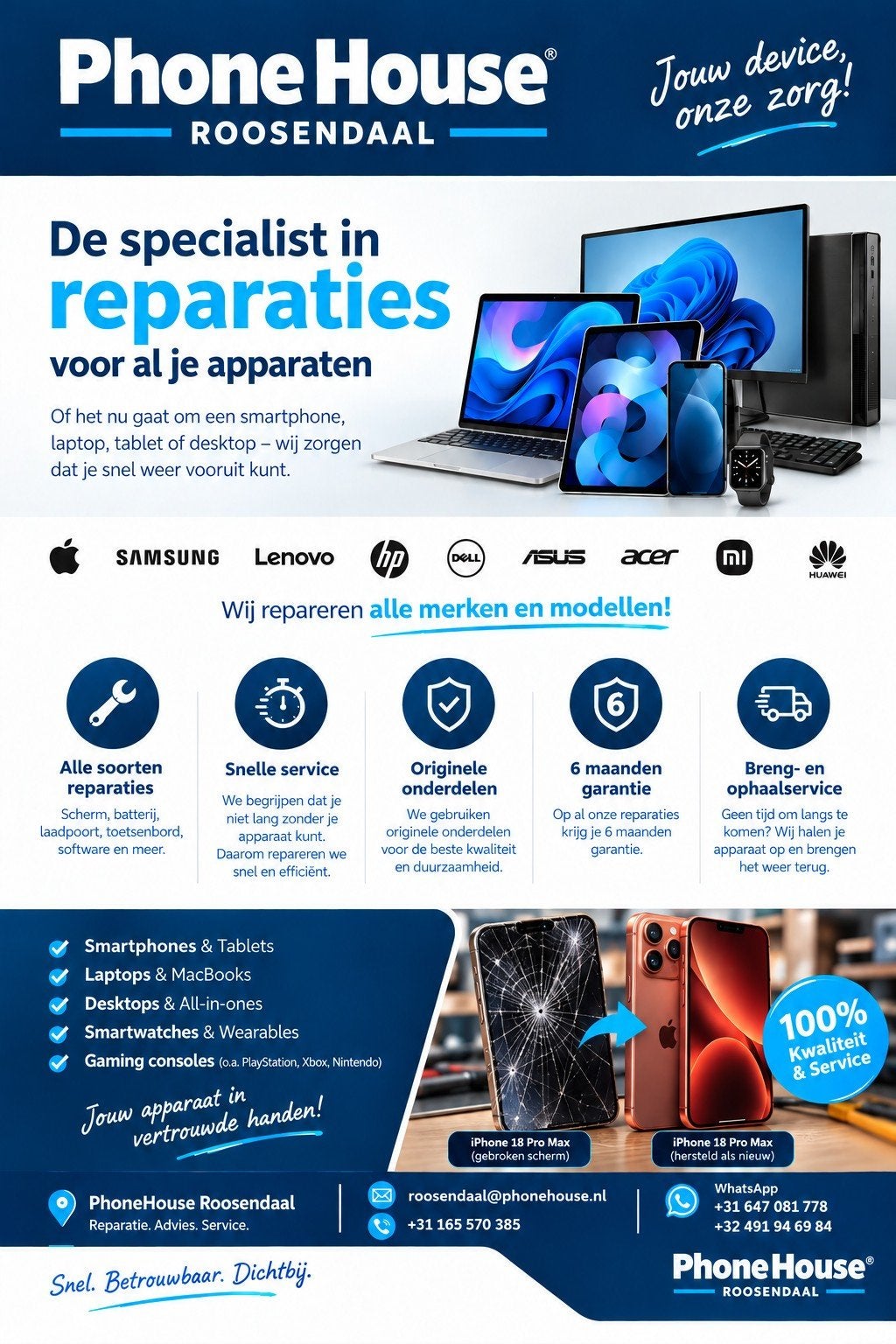 Samsung reparatie alle modellen met garantie, Enlèvement