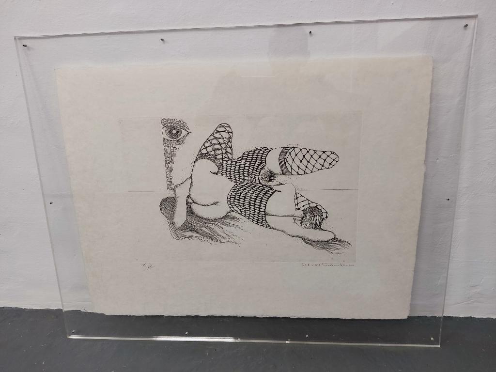 Jef Van Tuerenhout – erotische ets op Japans papier, Enlèvement ou Envoi, 1950 - 1999, Vie quotidienne, 29 cm