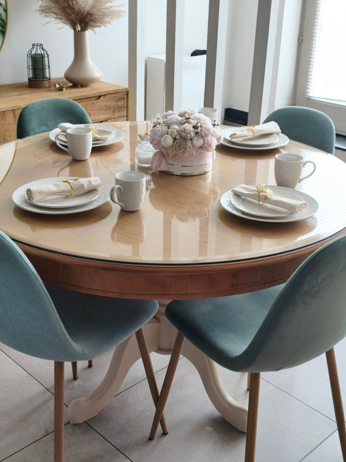 table à manger ronde extensible 8 personnes, Cerisier, Rond, 50 à 100 cm, Comme neuf