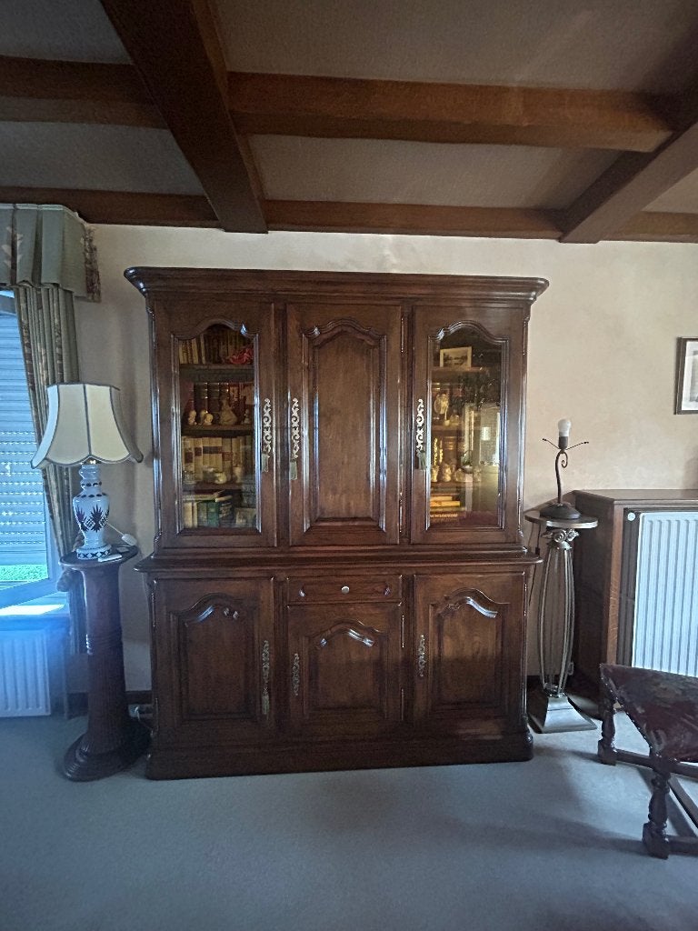 Vitrinekast Franse eik, Ophalen, Glas, Met deur(en), 200 cm of meer