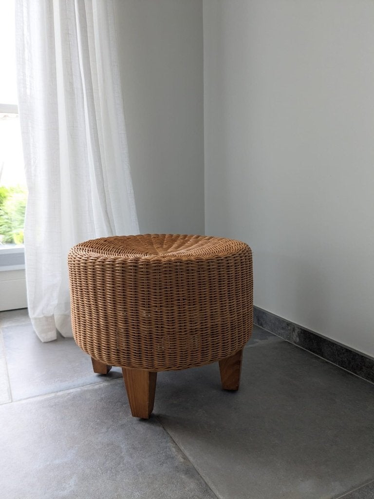 Rotan poef, Huis en Inrichting, Zetels | Voetbanken en poefs, Ophalen, Nieuw, Rond, Riet of Rotan