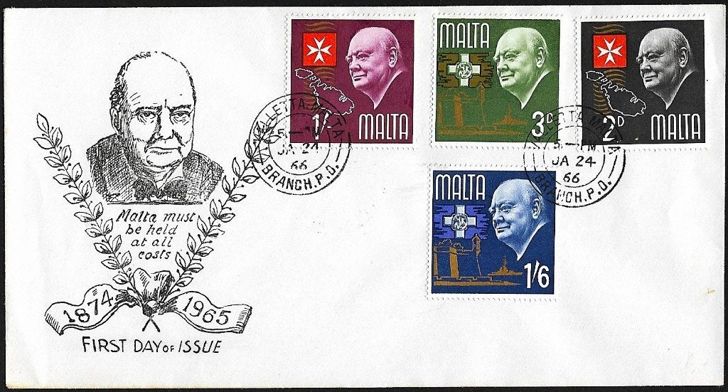 1966 - MALTE - Décès de Sir Winston Churchill par le FDC, Envoi, Malte, Non oblitéré