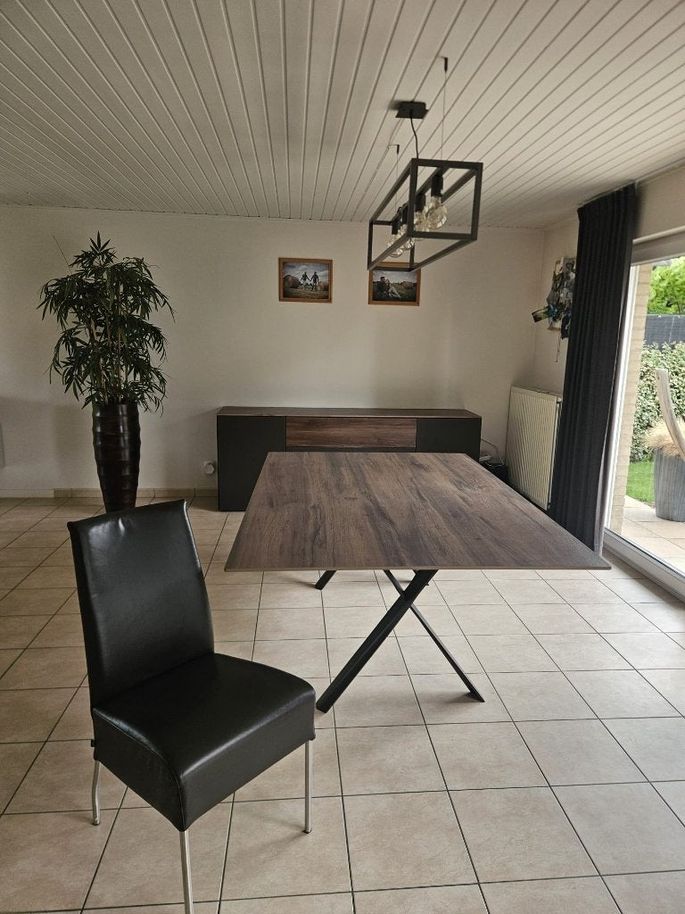 Joli eettafel 220 x 128 cm met keramisch blad + 4 stoelen, Ophalen, Overige materialen, Gebruikt, 100 tot 150 cm