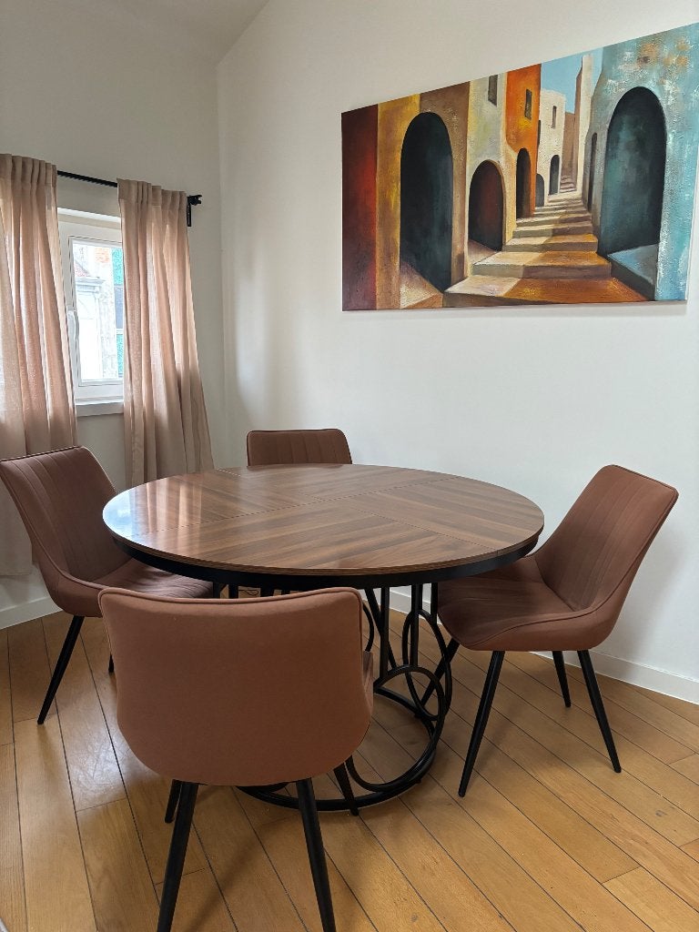 Eettafel rond 120cm MDF en metaal, Ophalen, Gebruikt, Rond, Vier personen