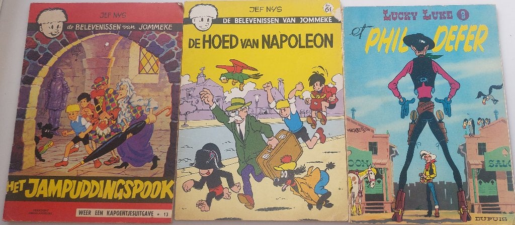 Vintage 3 strips Jommeke 1e druk & Lucky Luke 1970, Boeken, Jef Nys., Ophalen of Verzenden, Zo goed als nieuw, Meerdere stripboeken
