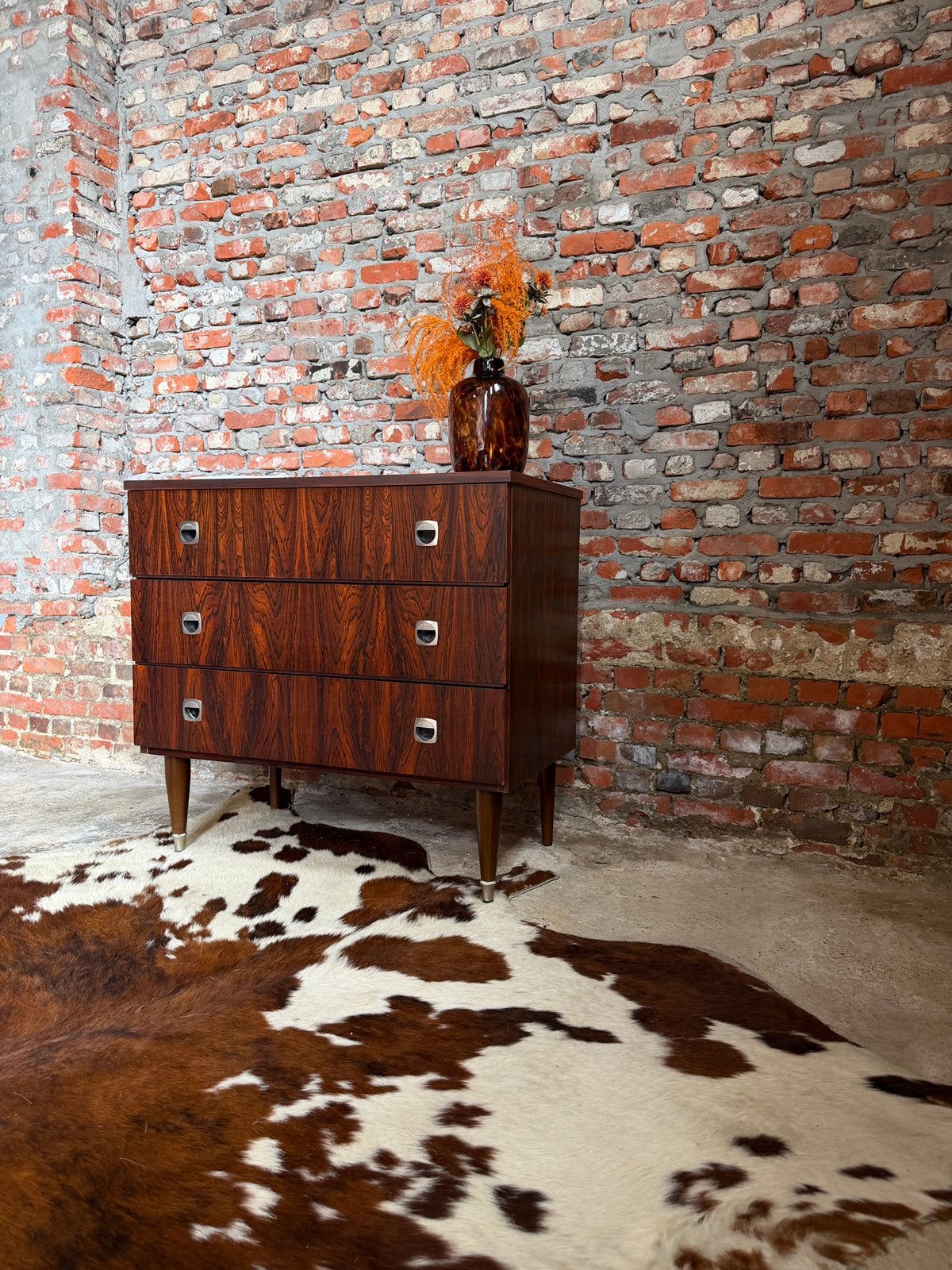 Vintage midcentury ladekast/commode, Ophalen, 50 tot 100 cm, Zo goed als nieuw, 3 of 4 laden