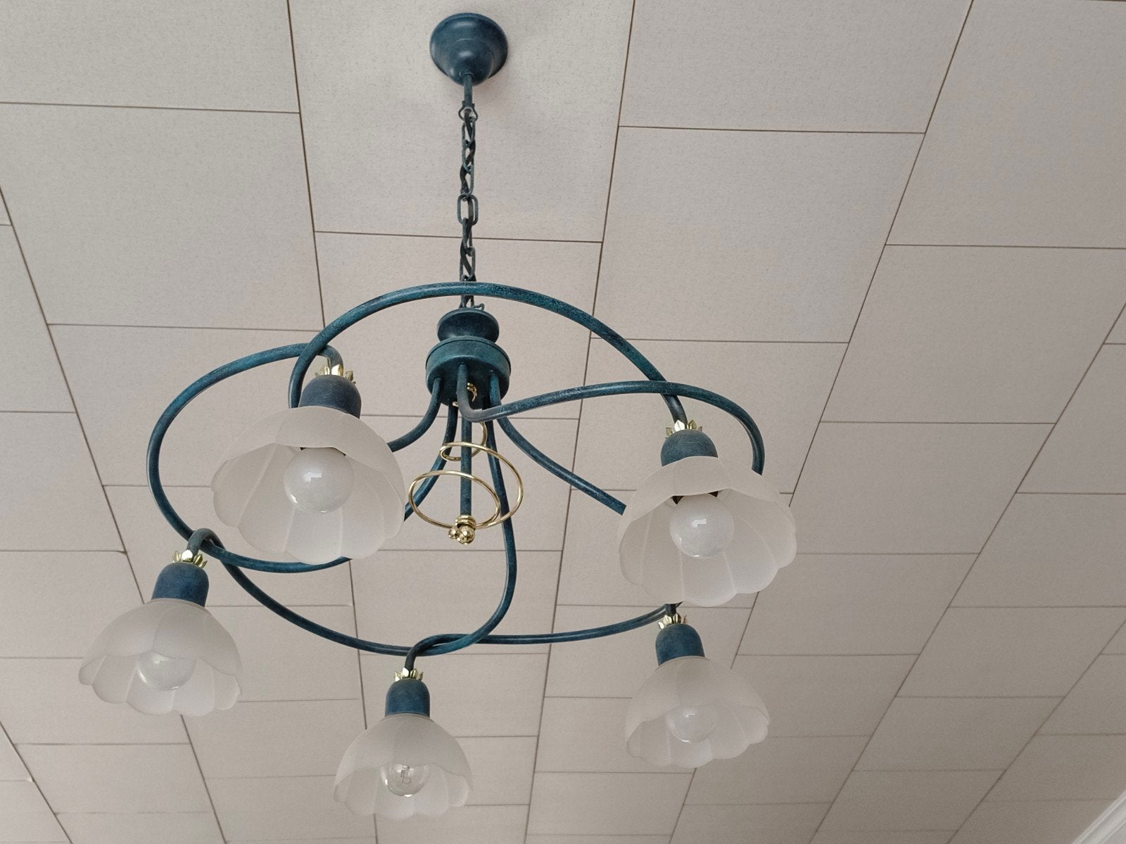 luster met 5 lampen, Ophalen, Gebruikt, Glas