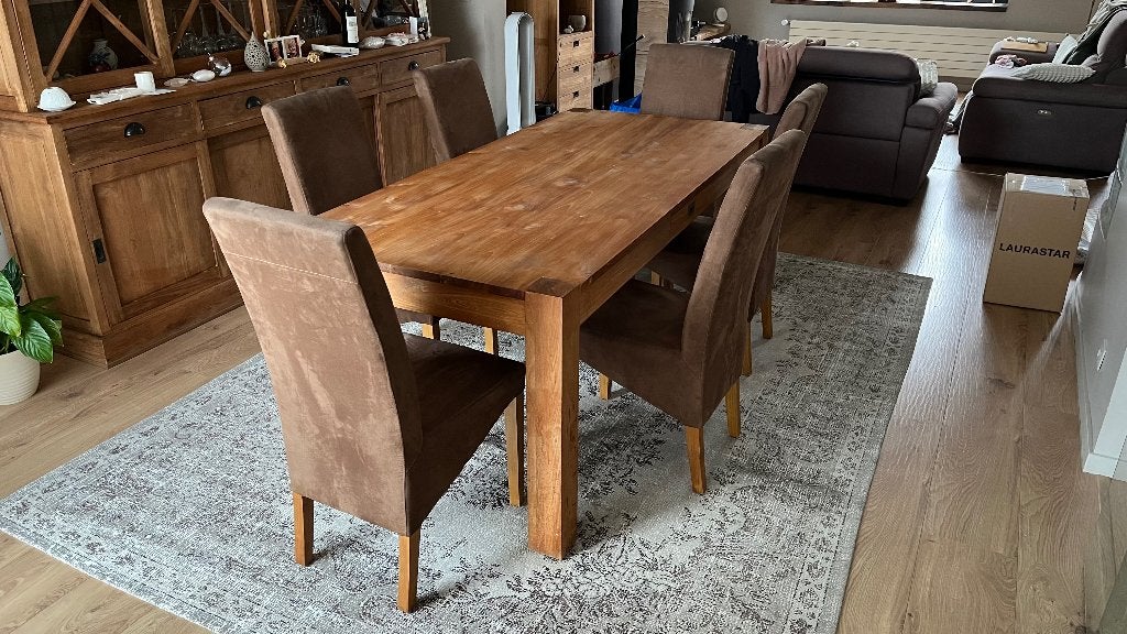 Teak tafel en 6 stoelen, Huis en Inrichting, Ophalen, Gebruikt, 4 tot 6 stoelen