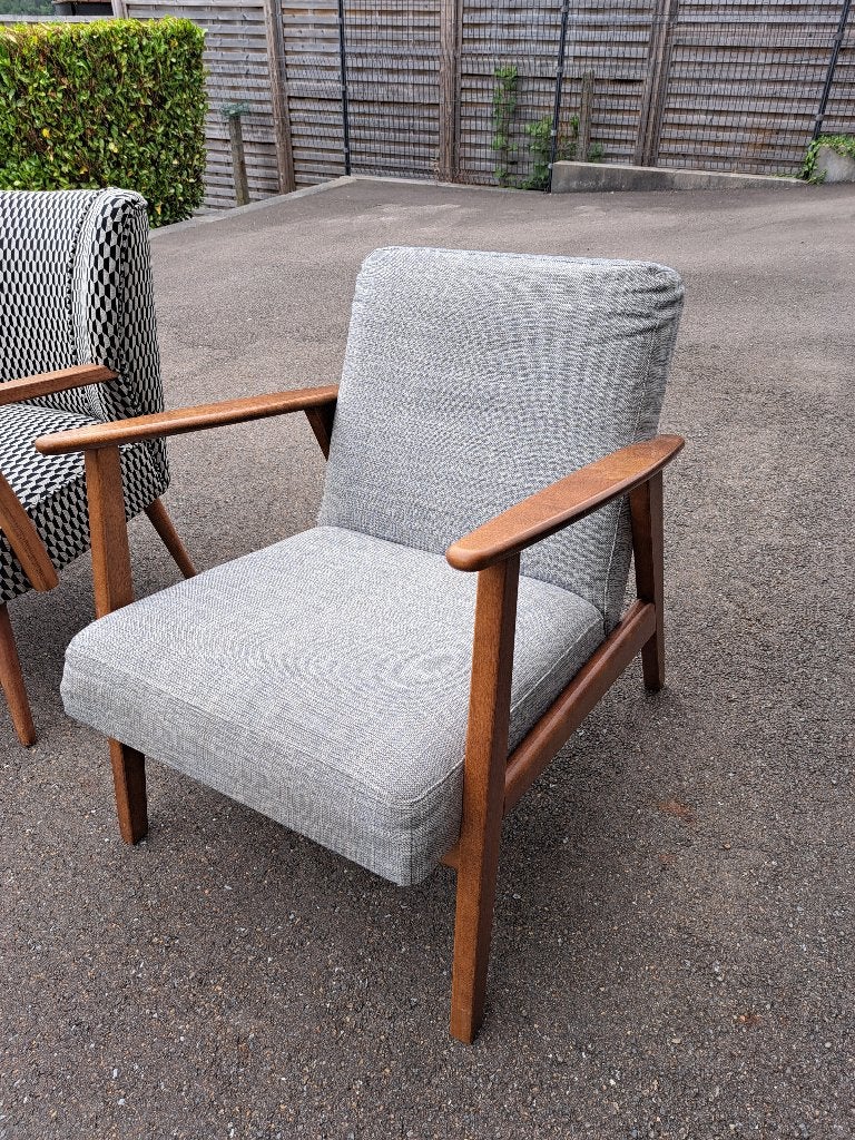 Fauteuil IKEA EKENASET gris, 75 à 100 cm, Vintage Scandinave année 50, Bois, Comme neuf