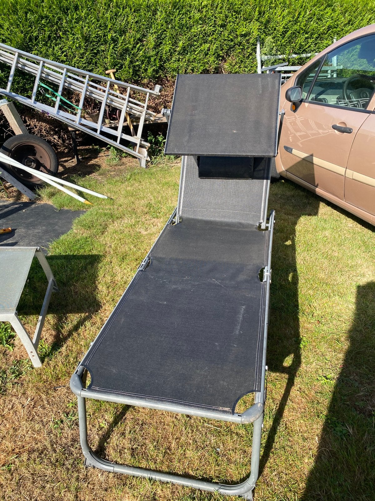 Ligbed met verstelbaarzonnedak, Tuin en Terras, Ophalen, Gebruikt, Aluminium, Inklapbaar
