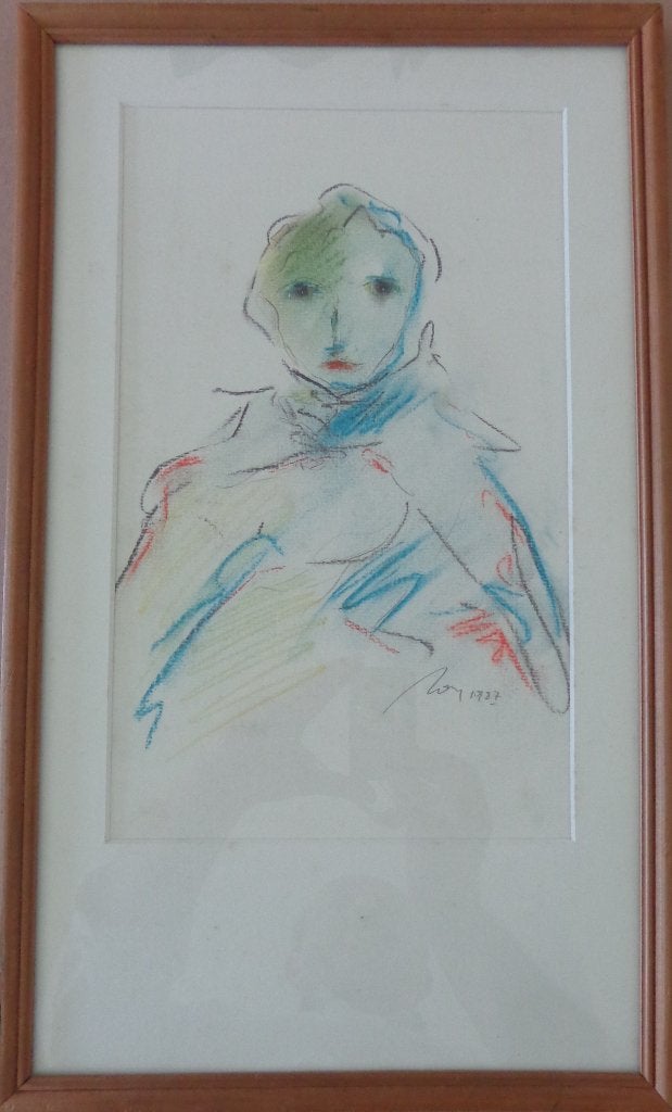 OMAR VAN MEERVELDE / PORTRET / ORIGINEEL / 49x29cm / KADER, Pastel, Glas, Ophalen of Verzenden, Gesigneerd