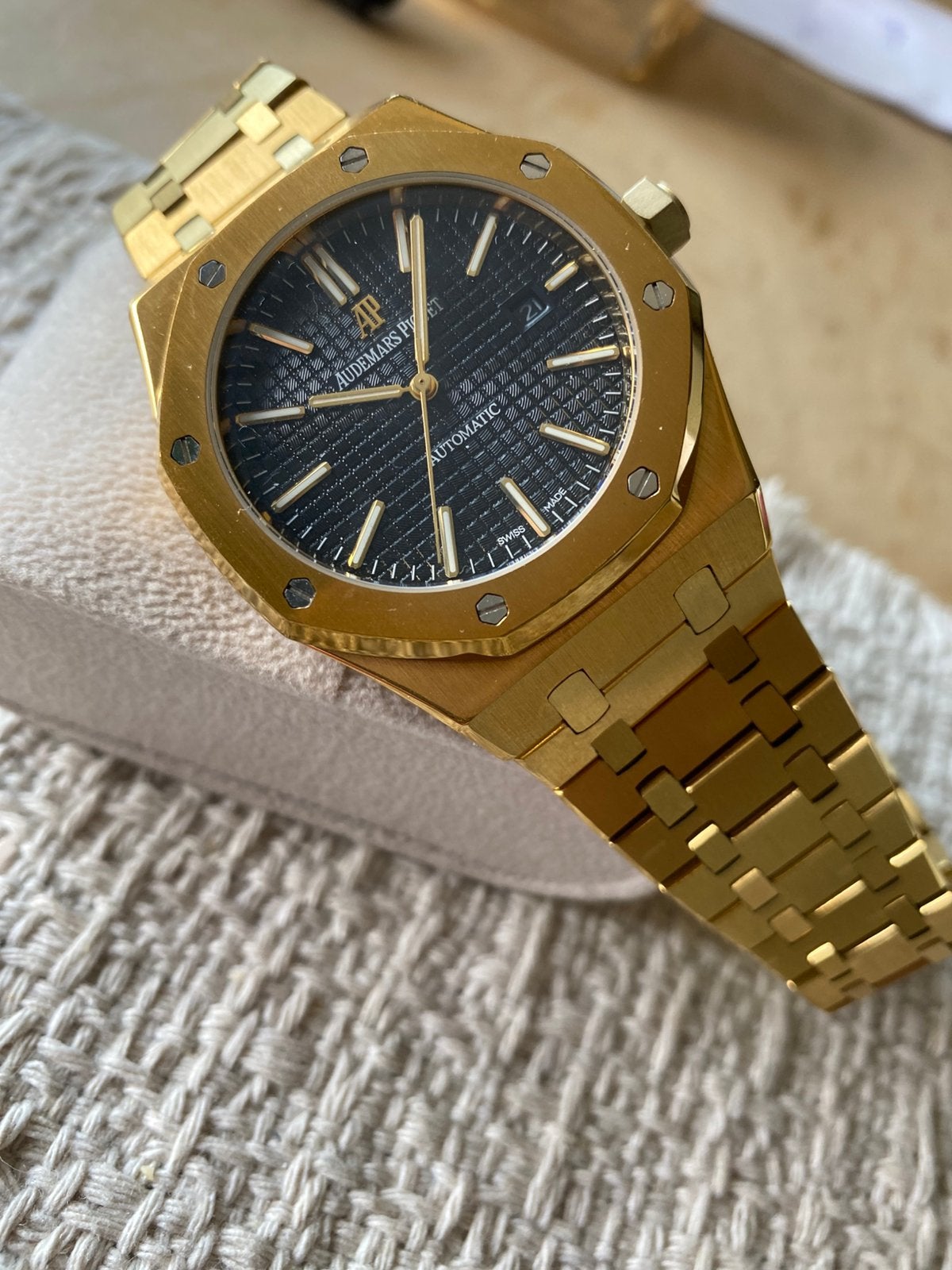 Horloge heren AP geel goud, Verzenden, Zo goed als nieuw, Goud
