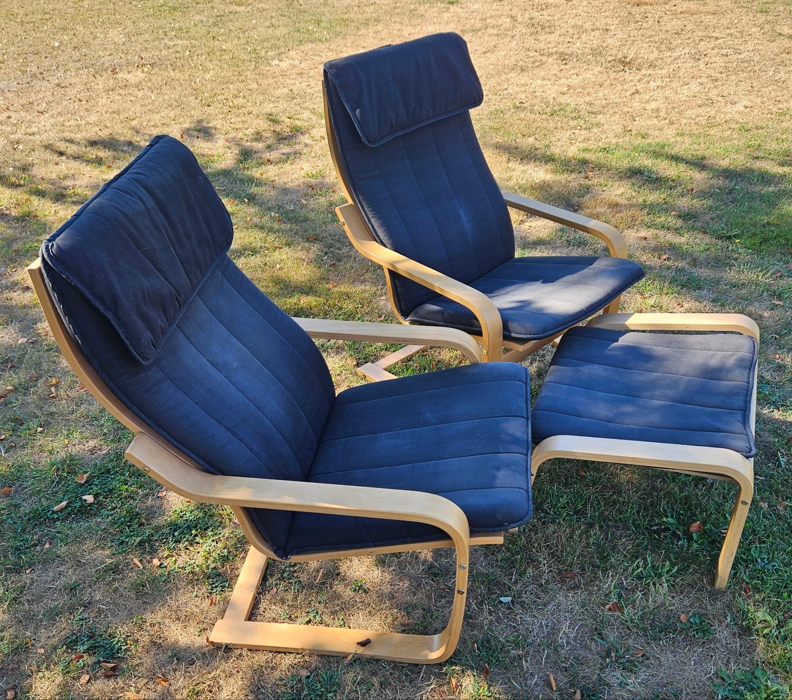 2 ikea-stoelen en voetenbank - volledige set, Huis en Inrichting, Ophalen, Gebruikt, Hout, Twee