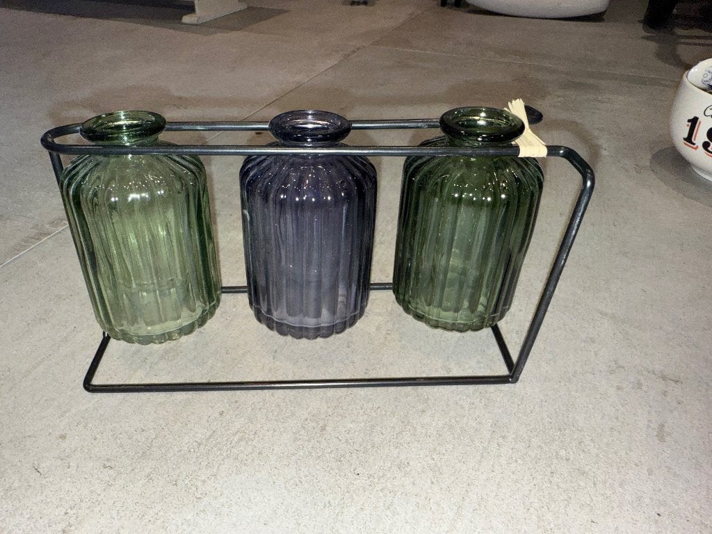 Support avec 3 vases Casa, Huis en Inrichting, Woonaccessoires | Vazen, Ophalen, Zwart, Nieuw, Glas