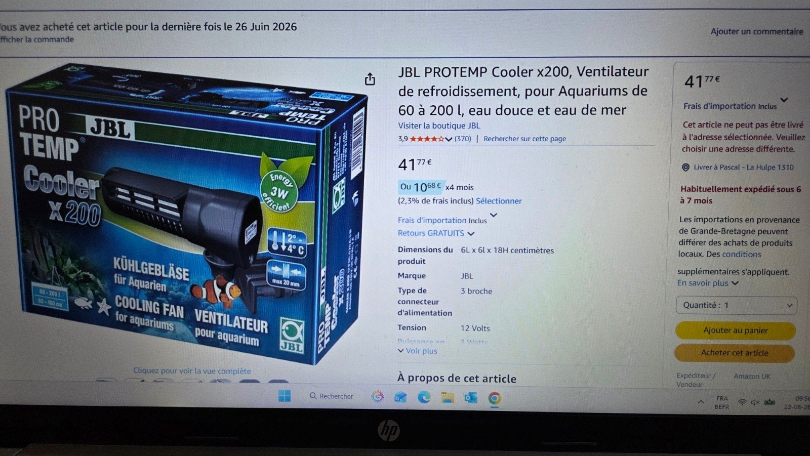 Ventilateur JBL aquarium quasi neuf, Enlèvement, Neuf
