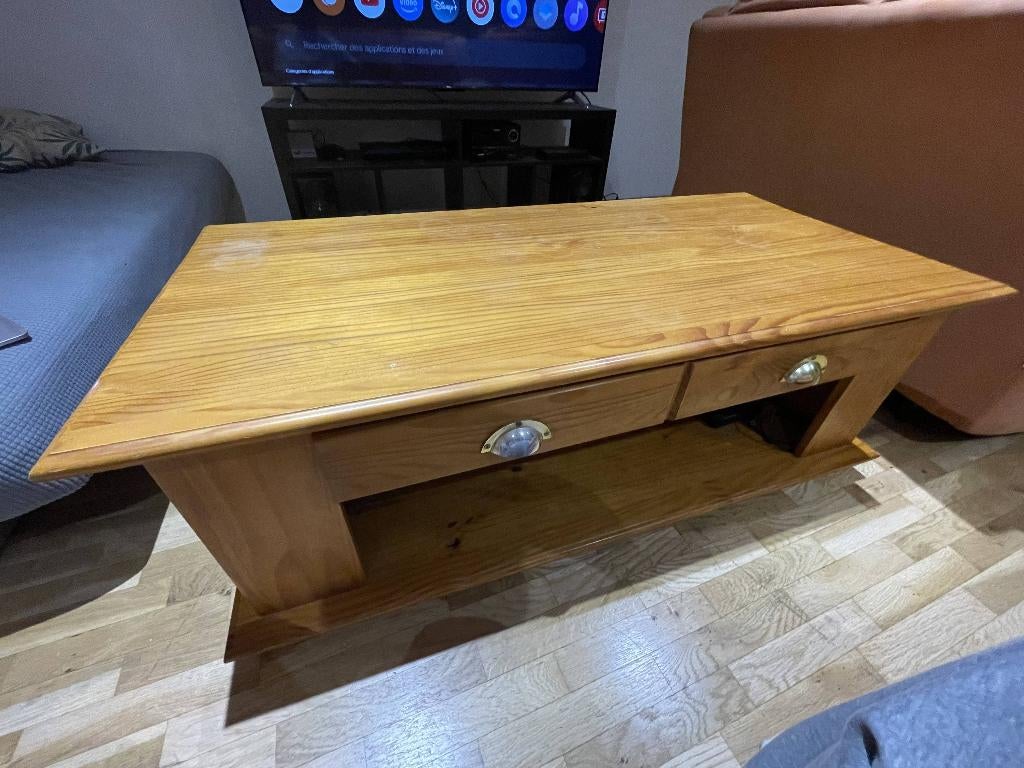 Table basse bois avec grand tiroir, 45 à 60 cm, Enlèvement, Utilisé, 75 cm ou plus