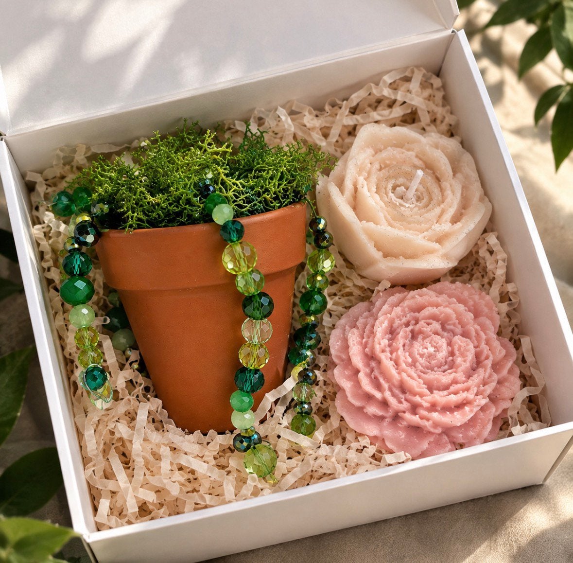 Coffret cadeau - plante en perles,bougie et fondant parfumé, Autres marques, Vert, Envoi, Cire
