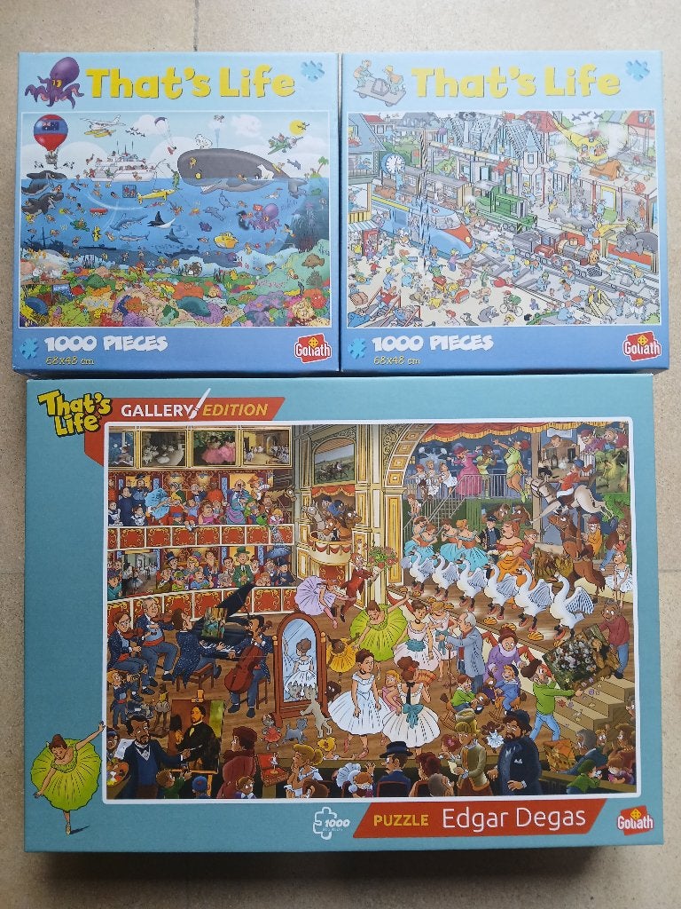 Drie puzzels van That’s Life 1000 stuks Goliath, Ophalen of Verzenden, 500 t/m 1500 stukjes, Zo goed als nieuw, Legpuzzel