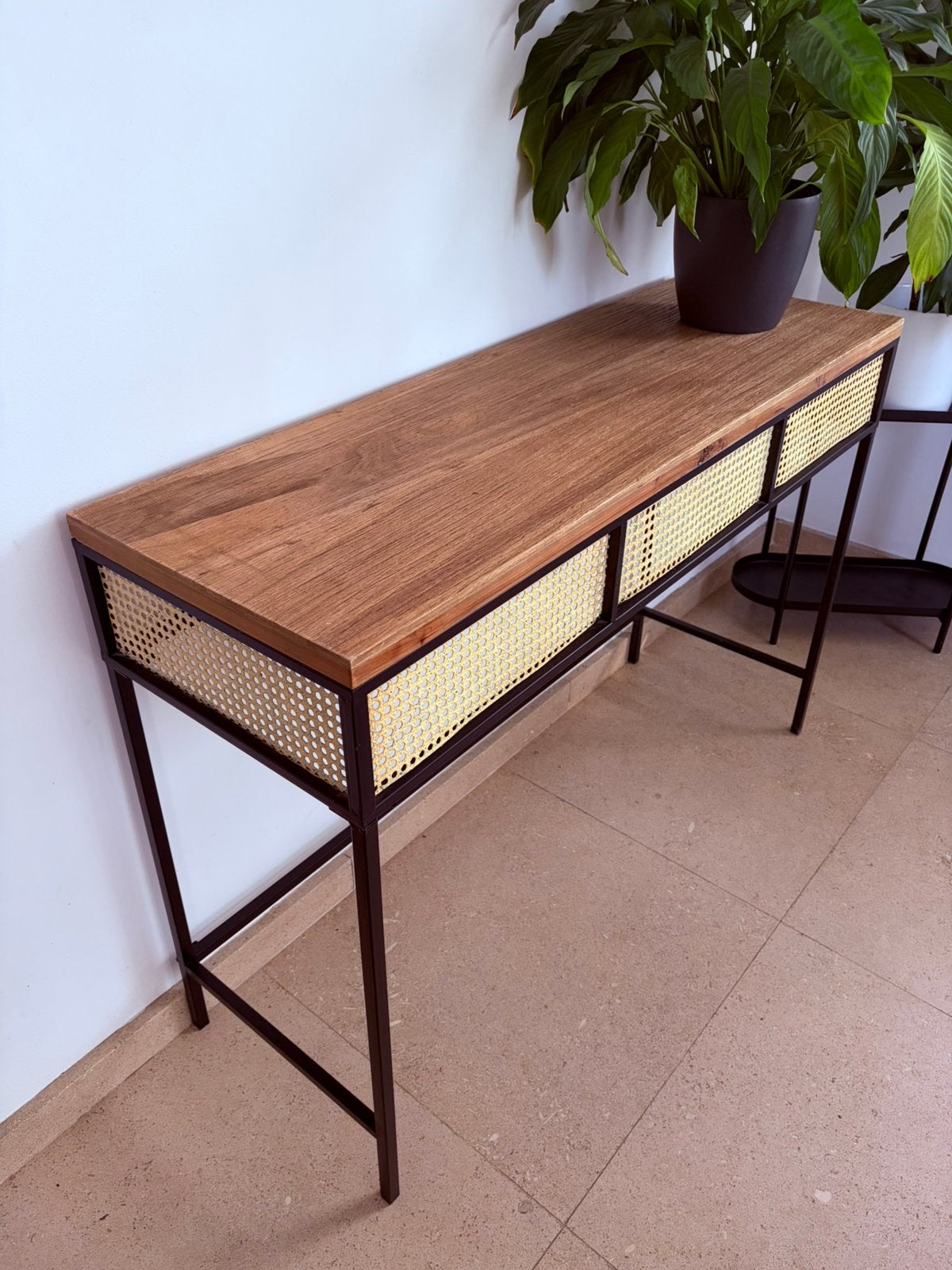 Console d'entrée légère en bois et métal, 100 à 150 cm, 25 à 50 cm, Épuré, naturel, Enlèvement