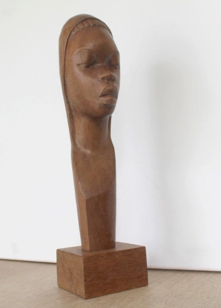 Buste africain, bois, modernisme, mid century, Afrique, Afrique, Bois, Enlèvement ou Envoi, Brun
