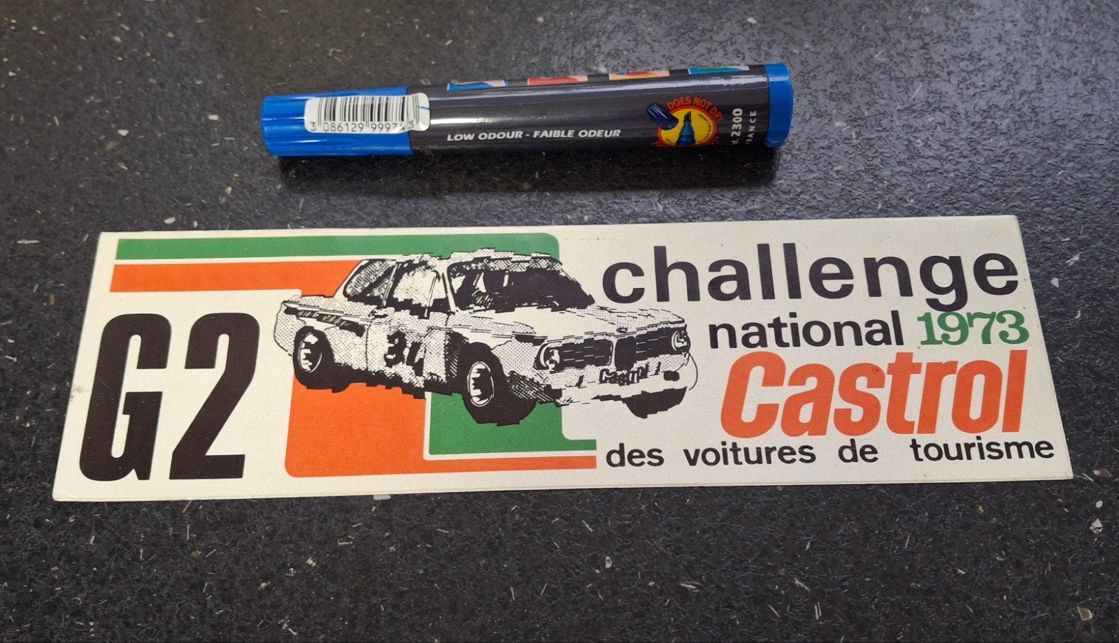 Vintage grote sticker G2 Castrol autorally 1973 BMW, Verzamelen, Ophalen of Verzenden, Zo goed als nieuw, Auto of Motor