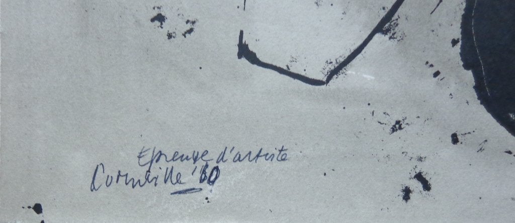 CORNEILLE / ABSTRACTIE / ZW-W LITHO / 50x33cm / SIG / 1960, Antiquités & Art, Art | Lithographies & Sérigraphies, Enlèvement ou Envoi