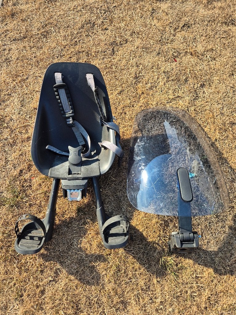 Fietszit vooraan + windscherm, Vélos & Vélomoteurs, Accessoires vélo | Sièges de vélo, Siège avant, Repose-pieds, Utilisé, 0 à 13 kg