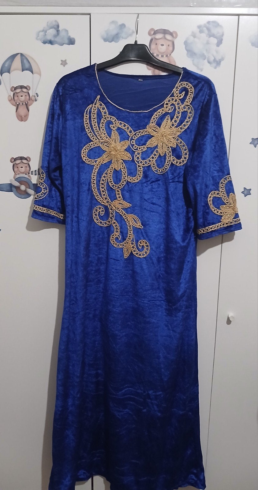 blauwe  kaftan jurk feestelijk, Maat 38/40 (M), Overige typen, Blauw, Ophalen of Verzenden