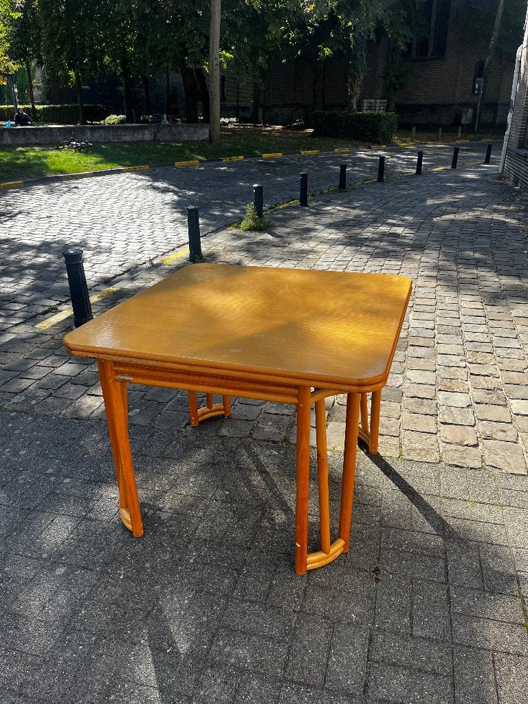 Roberti Rattan bamboo houten tafel, vintage 1960s, Huis en Inrichting, Ophalen, Gebruikt, 100 tot 150 cm, 150 tot 200 cm