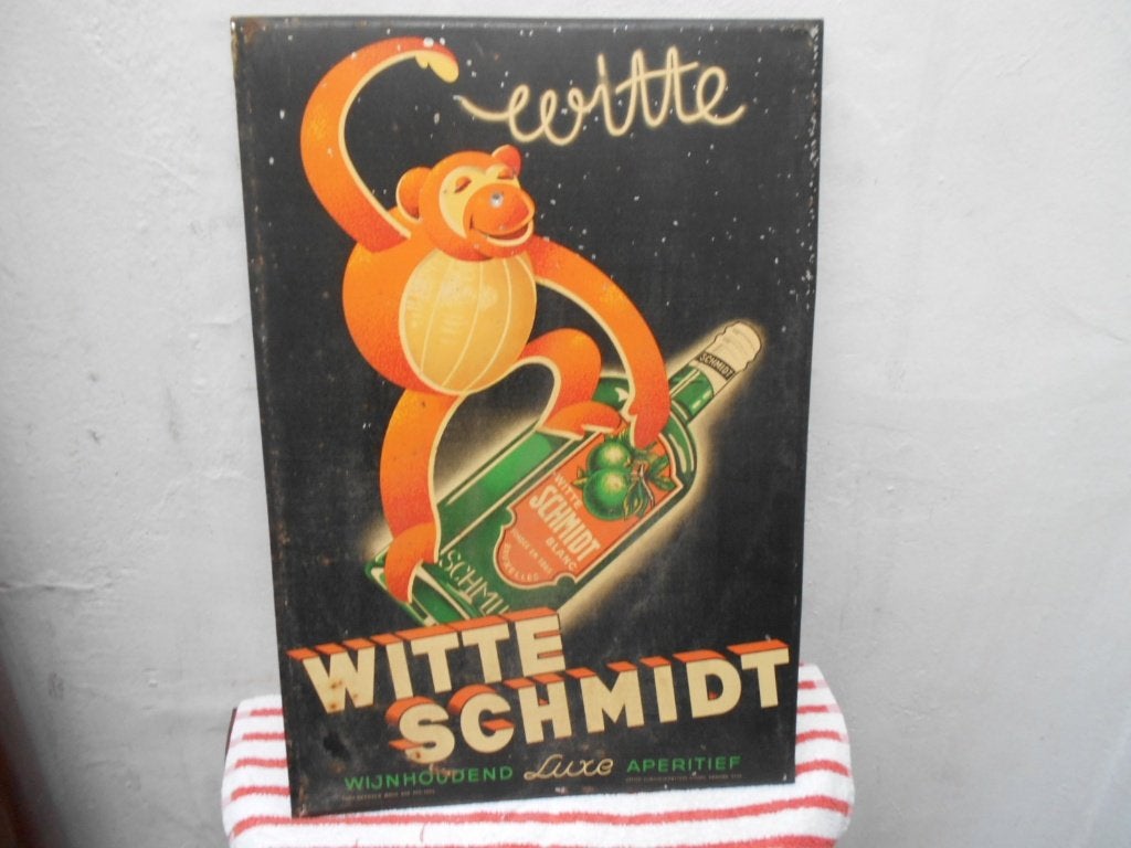 reklame plaat WITTE SCHMIDT aperitief  1939 metaal, Antiek en Kunst, Antiek | Email, Ophalen of Verzenden