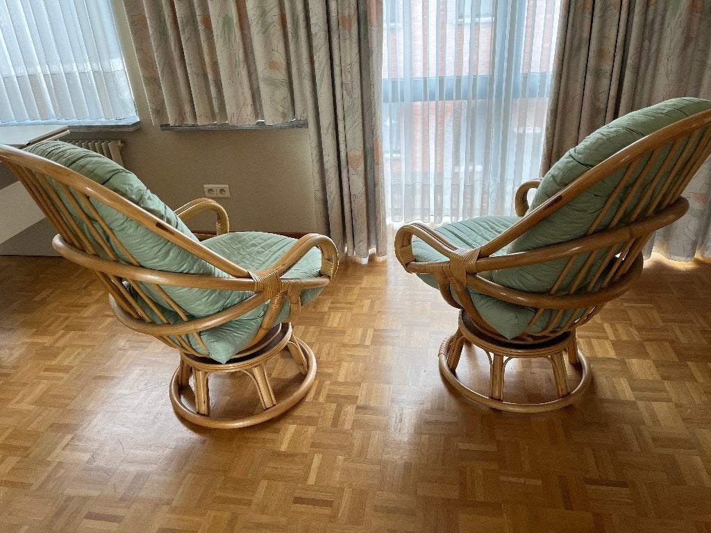 2 draaibare rieten zetels, Huis en Inrichting, Ophalen, Zo goed als nieuw, Riet of Rotan