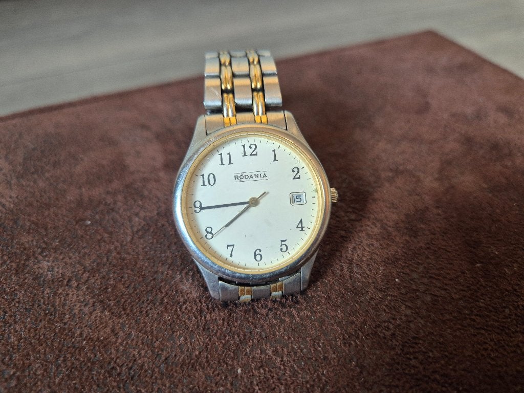 Vintage Rodania bicolor herenhorloge, Overige merken, Staal, Gebruikt, Staal