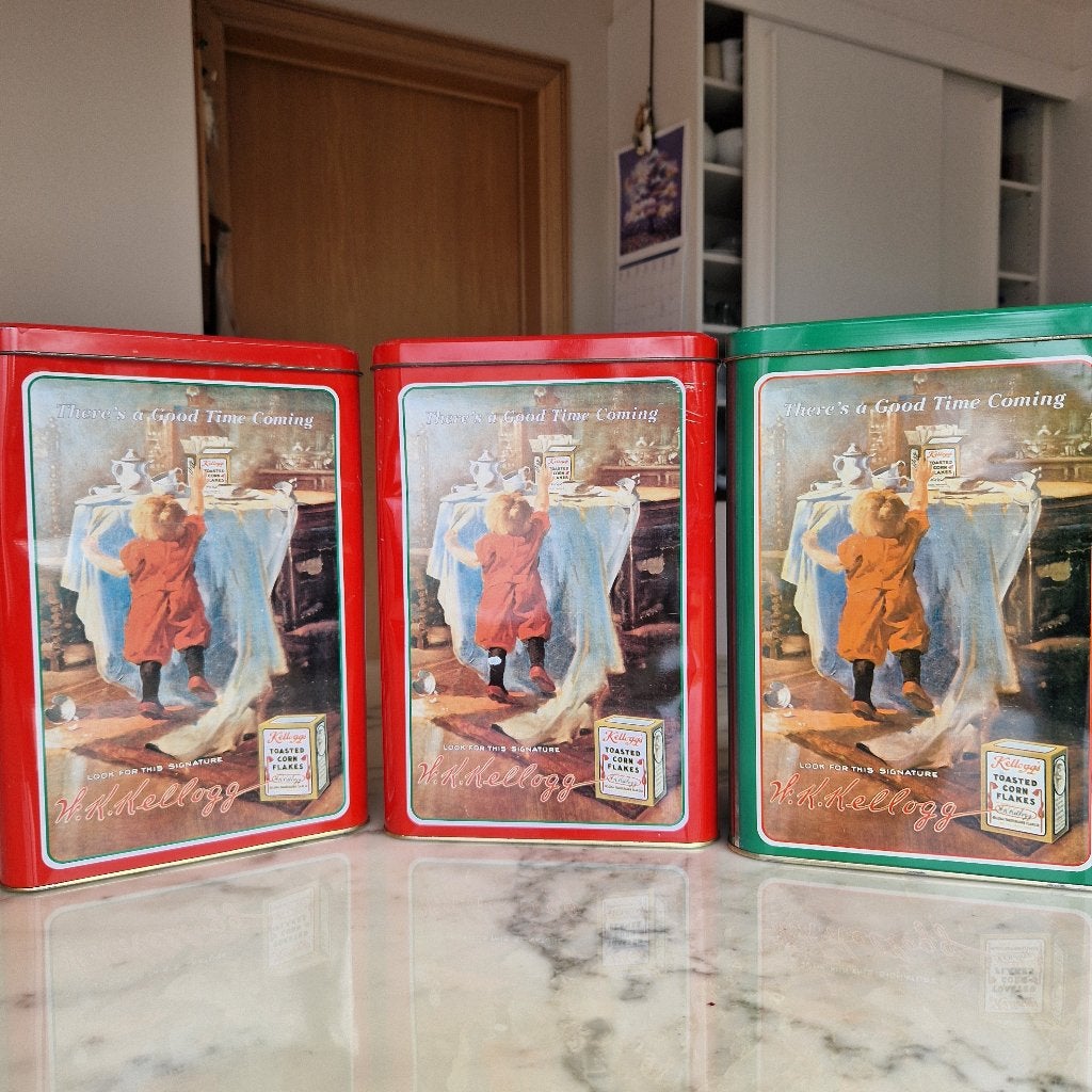 3 blikken dozen Kellogg cornflakes, Ophalen of Verzenden
