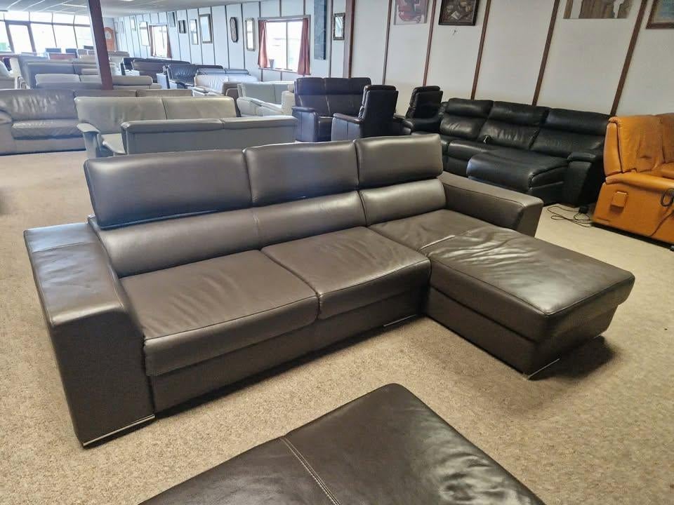 BUFFELLEDEREN HOEKSALON AFM 295 X 170, Maison & Meubles, Fauteuils, Utilisé, Cuir, Enlèvement