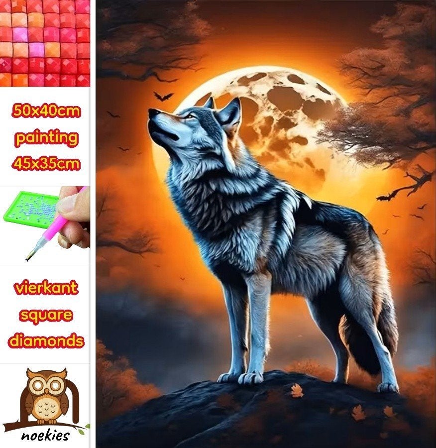 Peinture au diamant 50x40cm Loup (pierres carrées) n 1, Hobby & Loisirs créatifs, Bricolage, Neuf, Multicolore, Autocollant, Autres matériaux