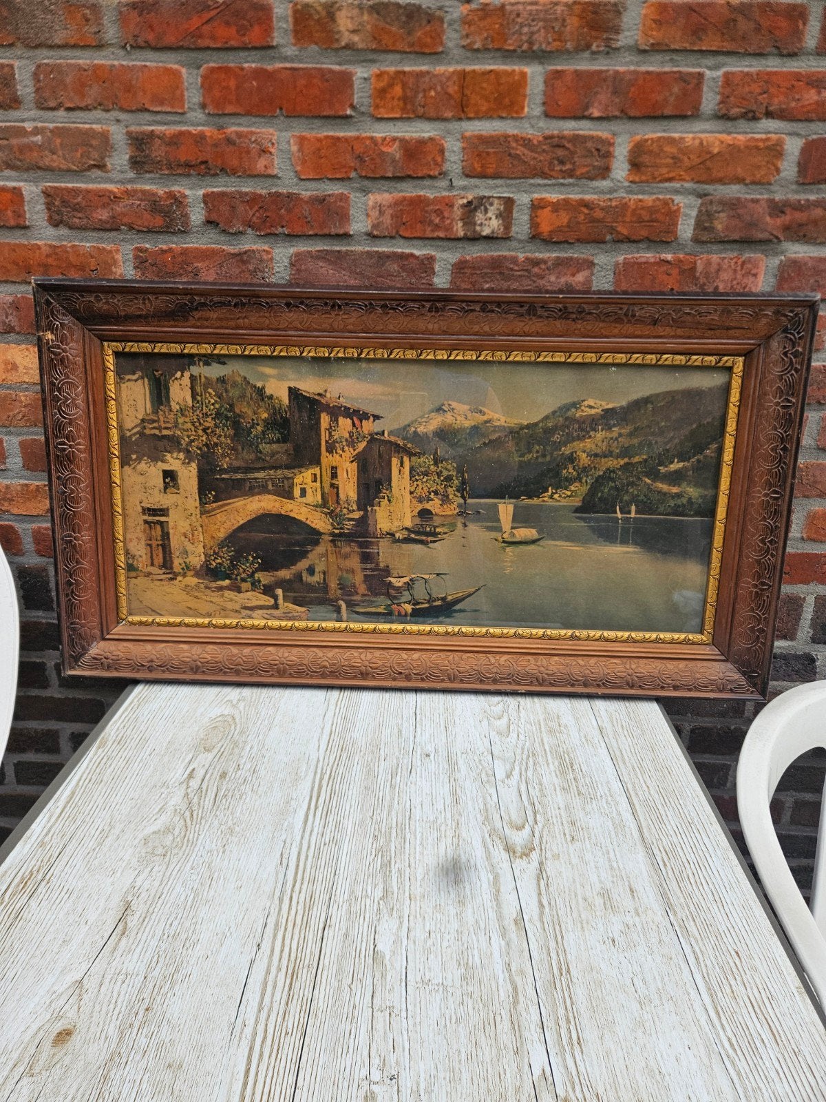 oud antieke kader zwiserland Italie Lugana meer bergen, Ophalen