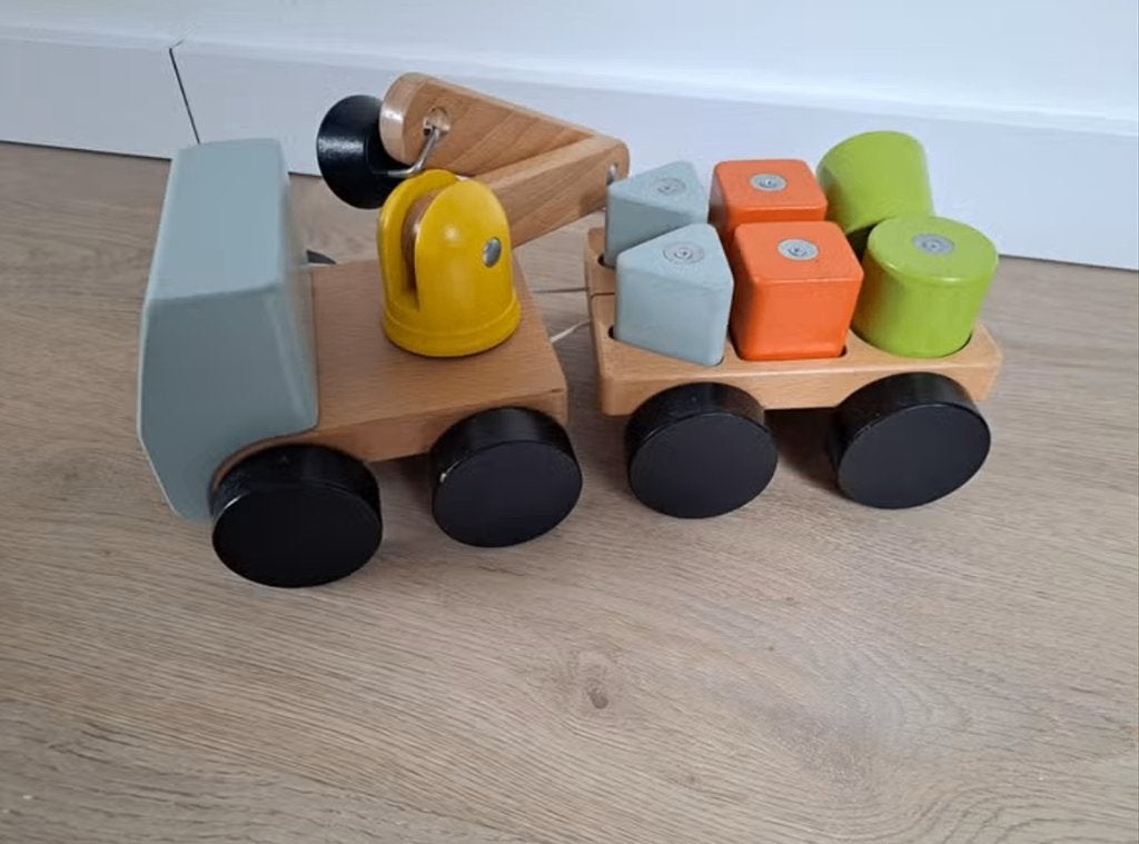 Hijskraan met blokken IKEA UPPSTA, Kinderen en Baby's, Speelgoed | Houten speelgoed, Gebruikt, Overige typen, Ophalen