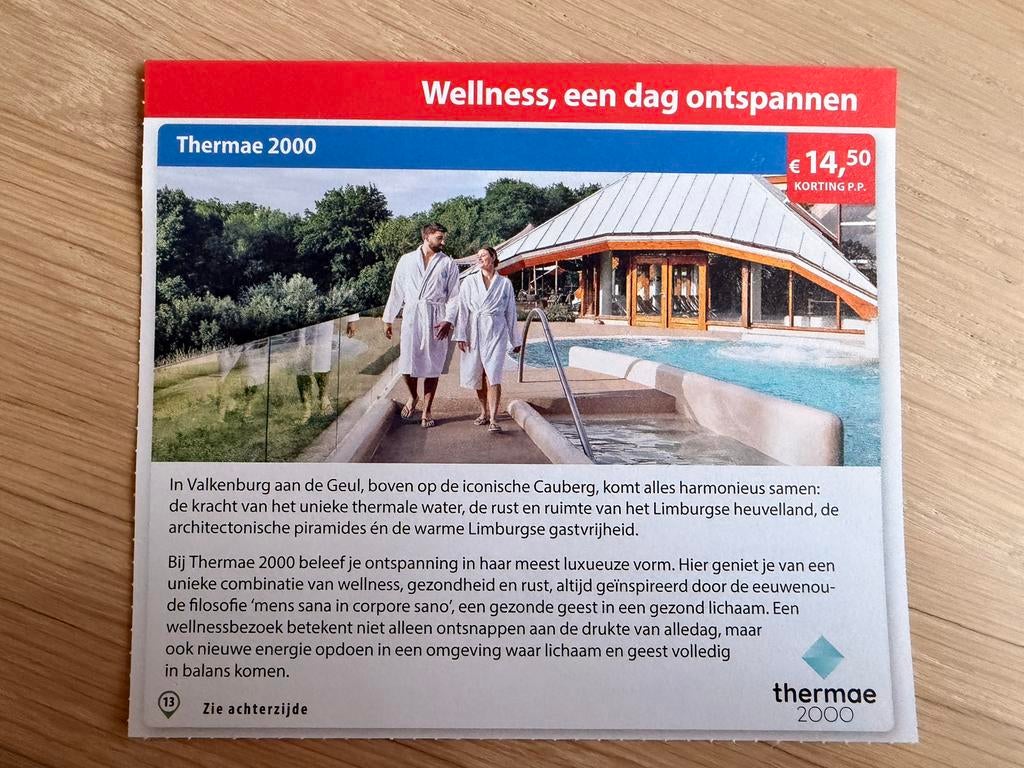 Kortingsbon voor Termae 2000 in Valkenburg, Ophalen of Verzenden, Complete sauna