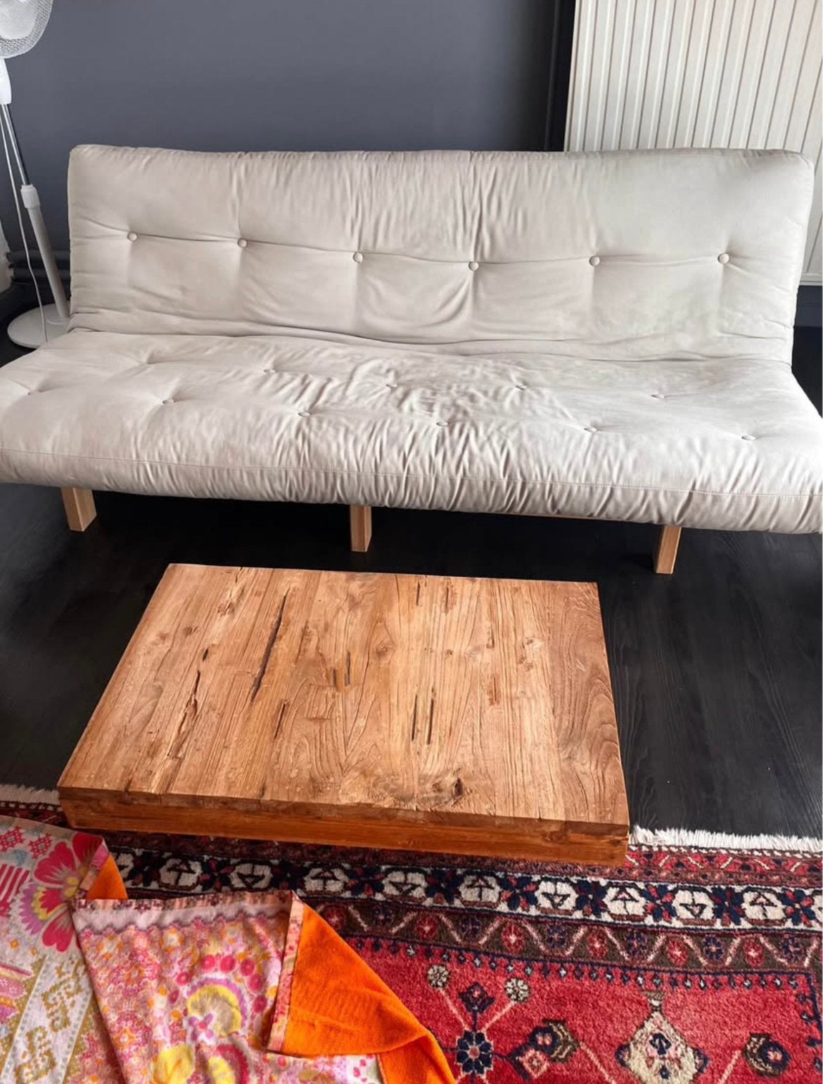 Canapé-lit Krapuk avec table de style japonais, Japandi, 100 à 125 cm, 200 à 250 cm, Banc droit