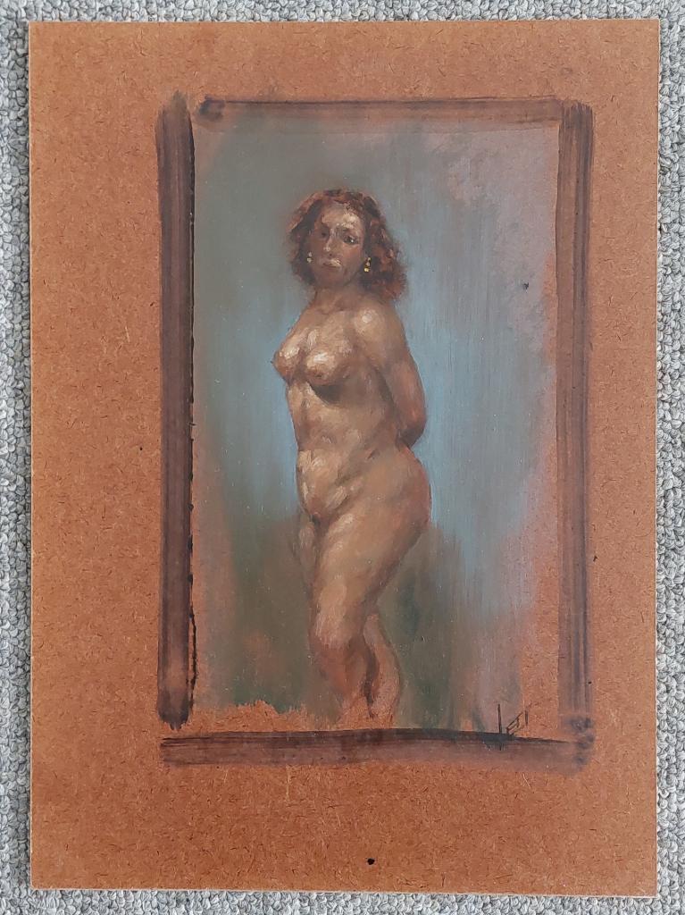 Schilderijtje/ Studie van Staand Naakt - Olieverf, Antiek en Kunst, Kunst | Schilderijen | Klassiek, Ophalen of Verzenden