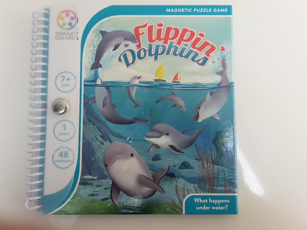 Smart Games, Flippin’ Dolphins, reisversie, + 1 gratis demo, Een of twee spelers, Ophalen of Verzenden, Zo goed als nieuw, Smart Games