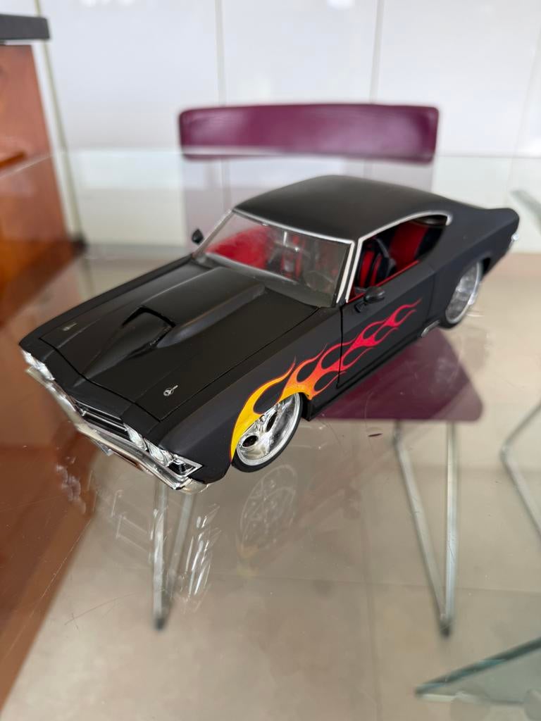 JADA DUB 1969 CHEVY CHEVELLE MATZWART 1:18, Ophalen of Verzenden, Gebruikt, Auto, Overige merken