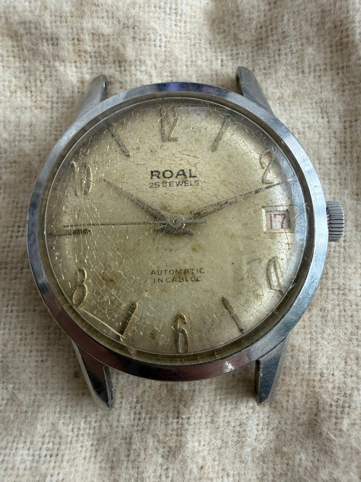 Montre vintage ROAL Automatic - Calibre Suisse Felsa 4007N, Bijoux, Sacs & Beauté, Enlèvement ou Envoi, Acier