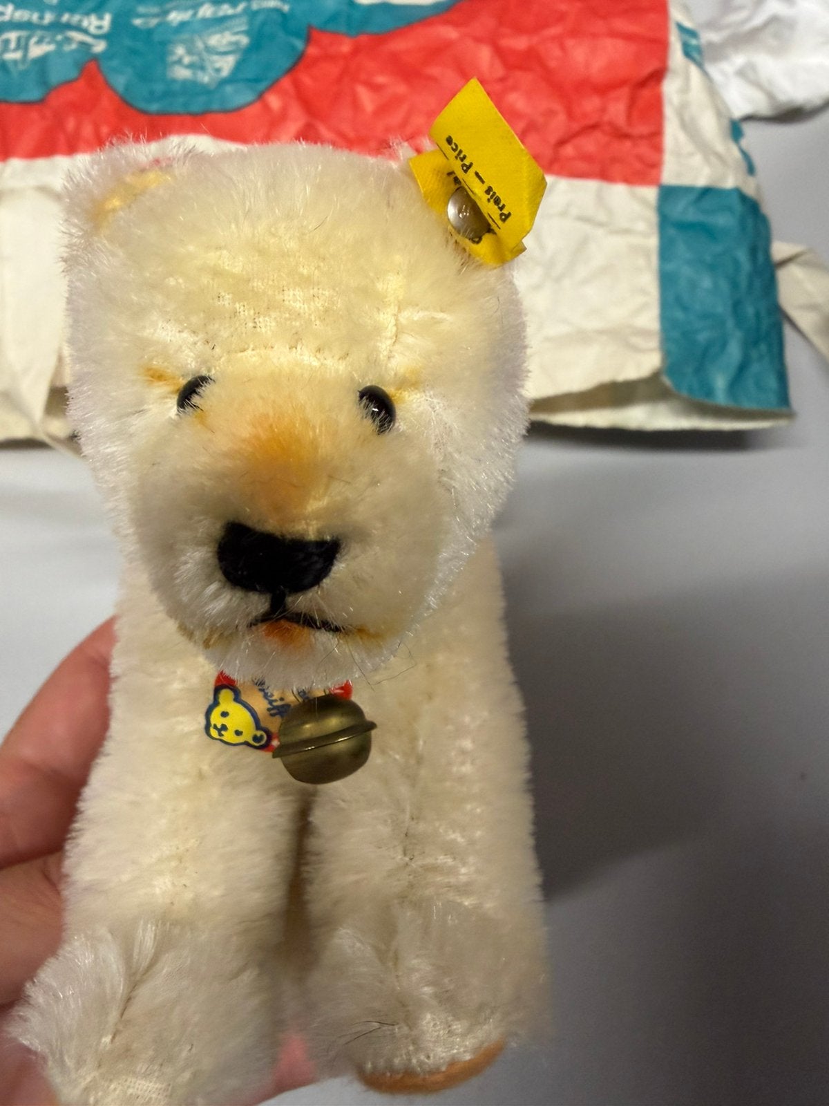 Ours polaire Steiff etiquette origine 1950, Verzamelen, Beren en Cherished Teddies, Zo goed als nieuw, Steiff, Ophalen of Verzenden