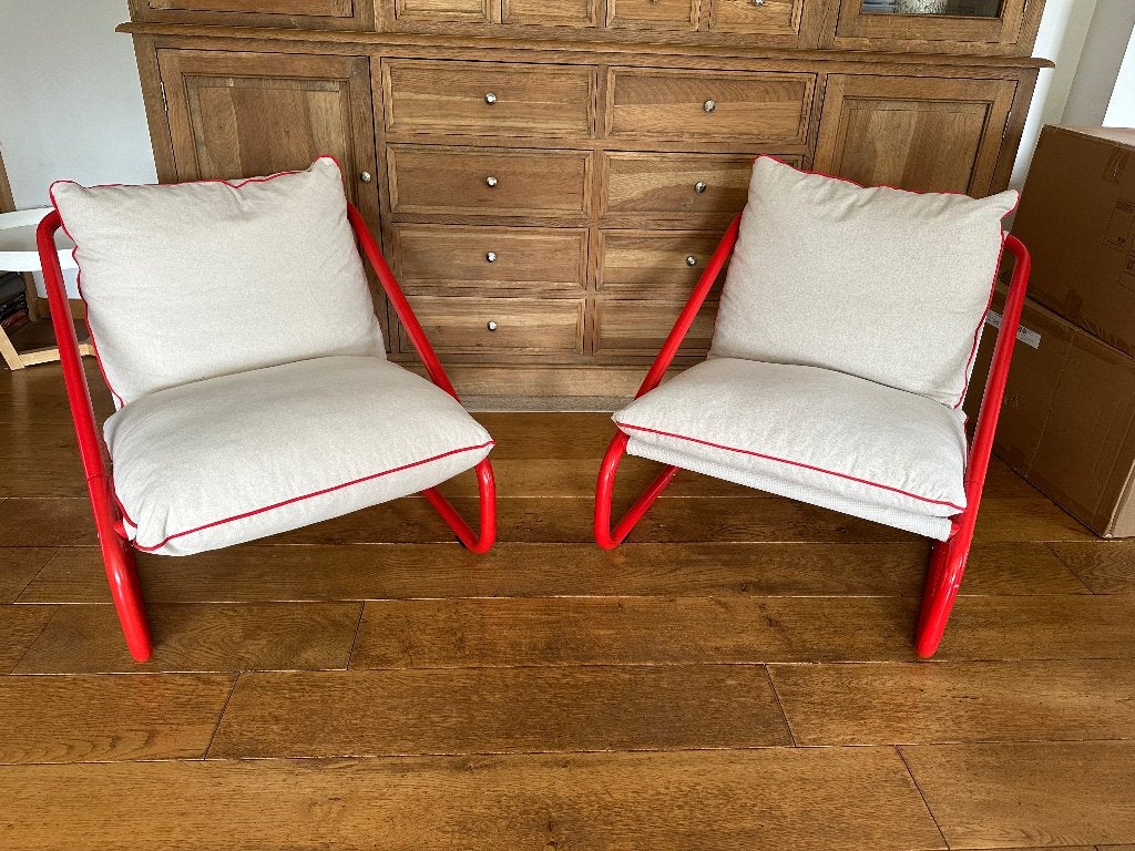 Twee toffe fauteuils, Huis en Inrichting, Fauteuils, Zo goed als nieuw, Metaal, Stof, 50 tot 75 cm, Minder dan 75 cm, Ophalen
