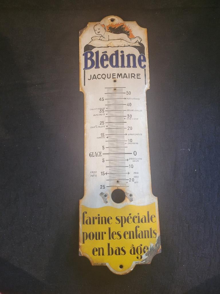 ancienne plaque émaillée thermomètre blédine publicitaire, Collections, Enlèvement ou Envoi, Utilisé, Panneau publicitaire