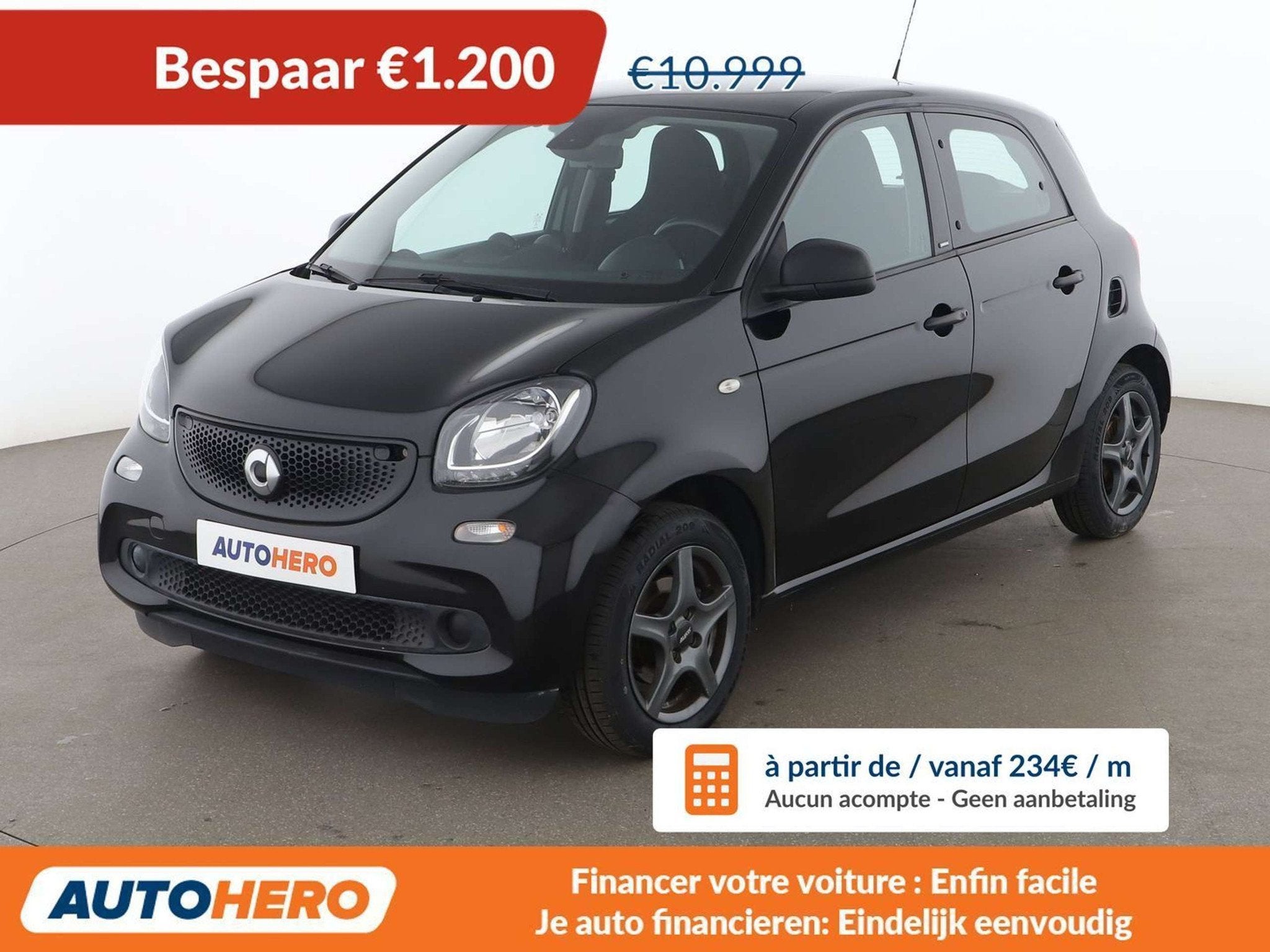 Smart Forfour 0.9 Turbo Basis passion (bj 2017, automaat), Auto's, Gebruikt, Zwart, 66 kW, Stadsauto
