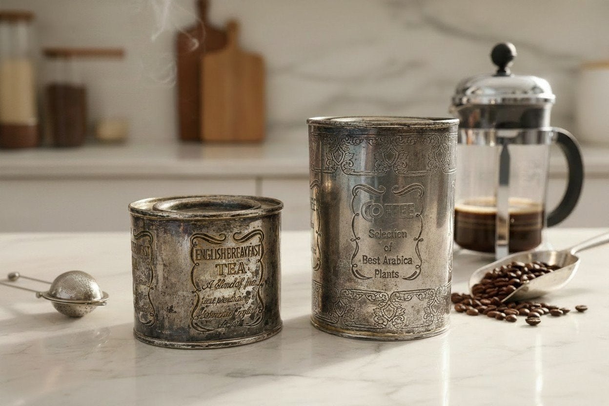 Vintage Thee- & Koffieblikken in Sheffield-stijl – Set van 2, Antiek en Kunst, Ophalen of Verzenden