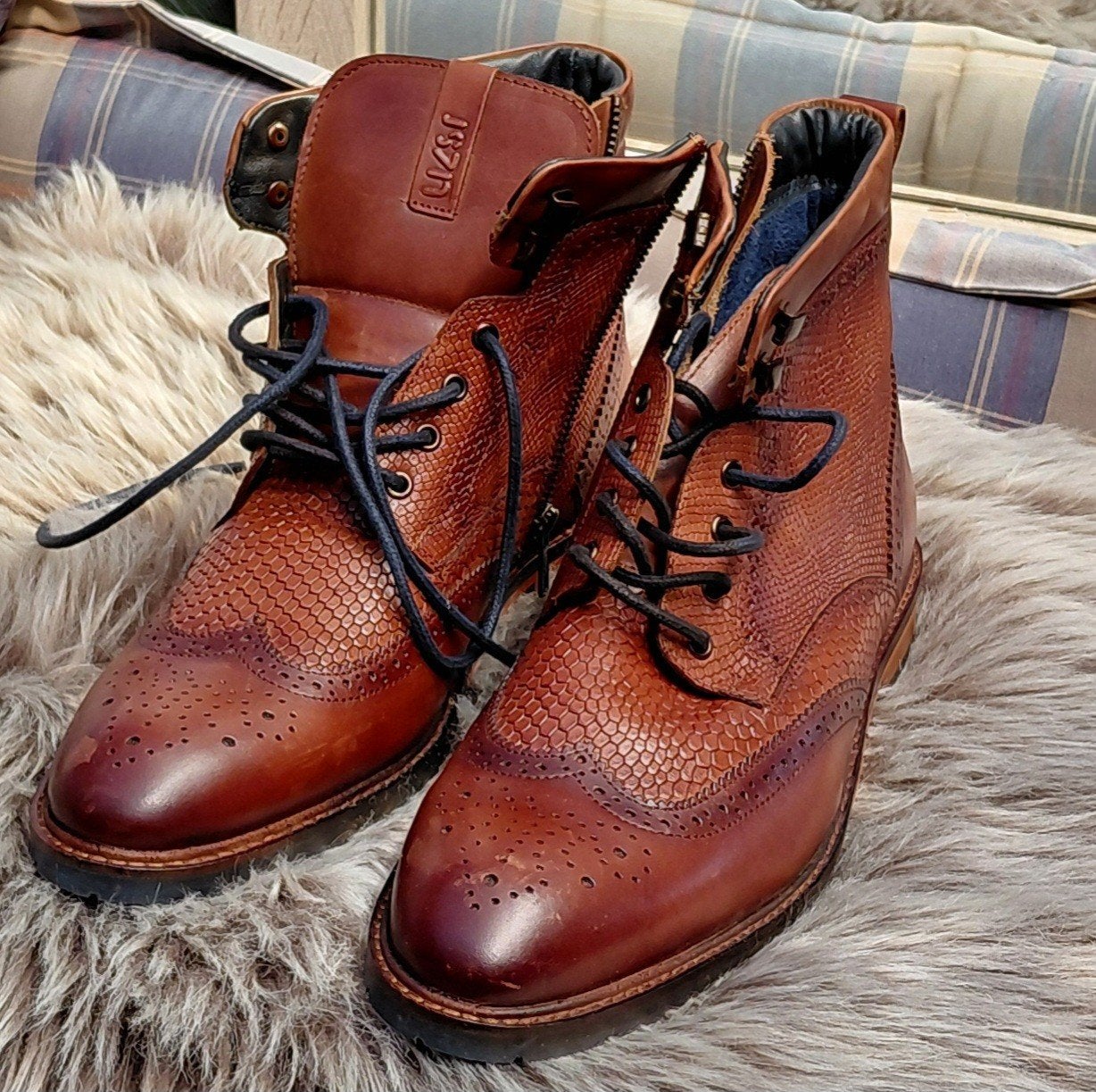 Bottes Jenszen pour homme - cuir marron avec imprimé reptile, Bottes, Enlèvement ou Envoi, Brun, Jens7en