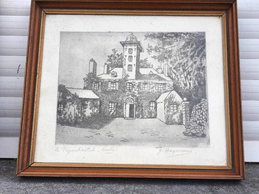 Gravure le papenkasteel Uccle signe g hagemans, Enlèvement ou Envoi, Gravure